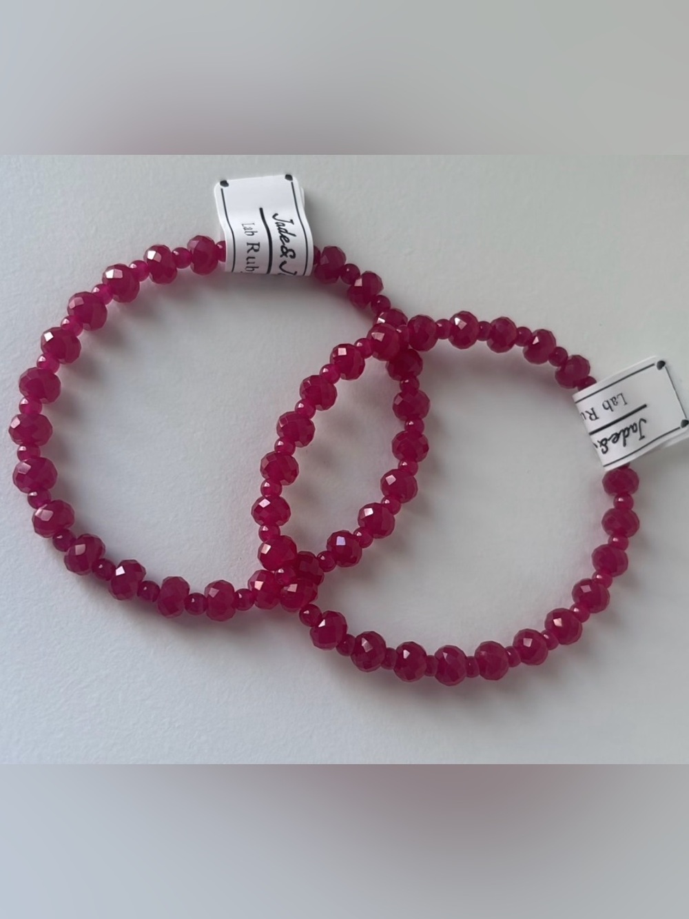 Faceted Ruby-lab Beaded Stretch Bracelet -